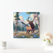 自然の中の鹿 スクエア壁時計 (ホーム)