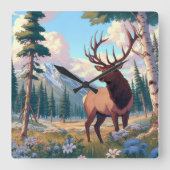 自然の中の鹿 スクエア壁時計 (正面)