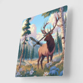 自然の中の鹿 スクエア壁時計 (傾斜)