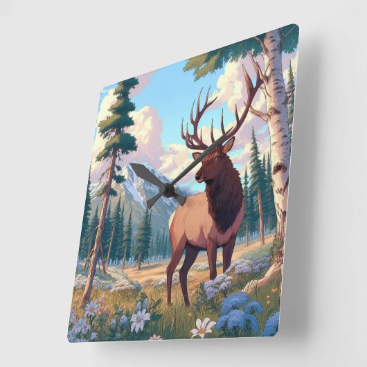 自然の中の鹿 スクエア壁時計 (傾斜)