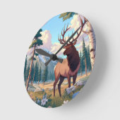 自然の中の鹿 ラウンド壁時計 (傾斜)