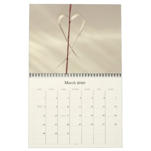 自然の写真インスパイアカレンダーのハート カレンダー (3月 2026)