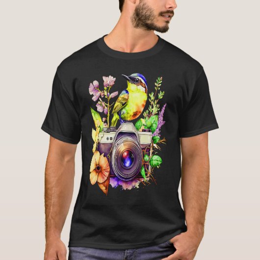 自然の写真 花と鳥を愛する時計 C Tシャツ (正面)