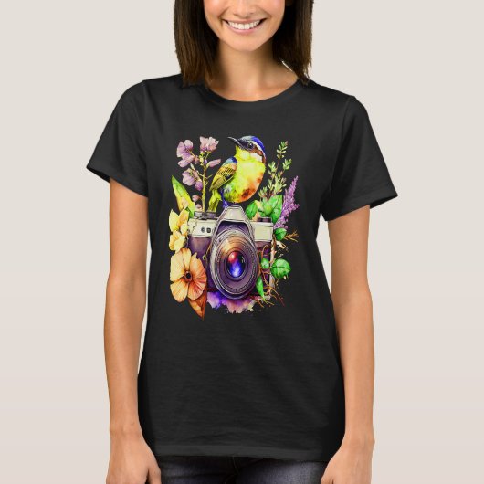 自然の写真 花と鳥を愛する腕時計 C Tシャツ (正面)