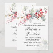 自然の冬のクリスマス フローラル キリスト教の結婚式 招待状 (正面/裏面)