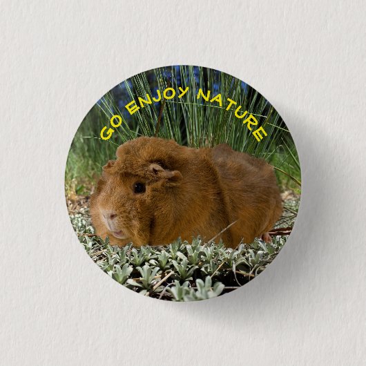 自然の刺激を受けたでかわいいモルモットの写真テンプレート 缶バッジ (正面)