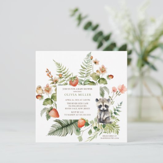 自然の喜びアライグマ赤ちゃんシャワー 招待状 (スタンド正面)