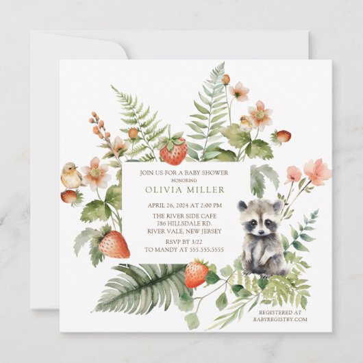 自然の喜びアライグマ赤ちゃんシャワー 招待状 (正面)