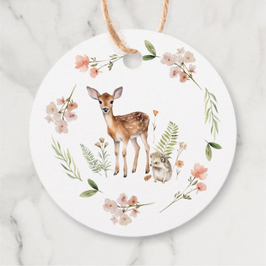 自然の喜び鹿の赤ちゃんシャワーお願いギフトラベル フェイバータグ (裏面)