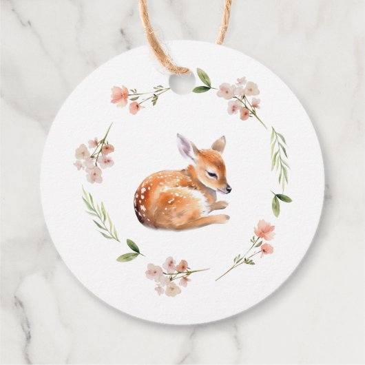 自然の喜び鹿の赤ちゃんシャワーお願いギフトラベル フェイバータグ (裏面)