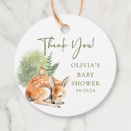 自然の喜び鹿の赤ちゃんシャワーお願いギフトラベル フェイバータグ (正面)