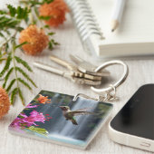 「自然の囁き声：ハミングバード、滝。 キーホルダー (正面右)