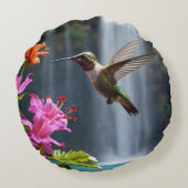「自然の囁き声:ハミングバード、滝 ラウンドクッション (裏面)