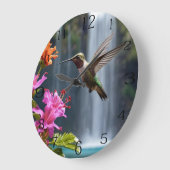 「自然の囁き声：ハミングバード、滝 ラージ壁時計 (傾斜)