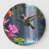 「自然の囁き声：ハミングバード、滝 ラージ壁時計 (正面)