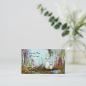 自然の学校、ママおよびベビーの白いウサギの民芸 名刺 (スタンド正面)