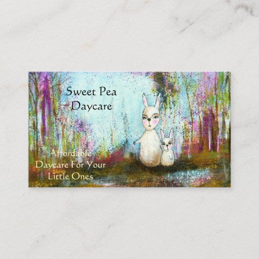 自然の学校、ママおよびベビーの白いウサギの民芸 名刺 (正面)