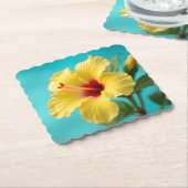 自然の宝：イエローハイビスカス調和 ペーパーコースター (アングル)