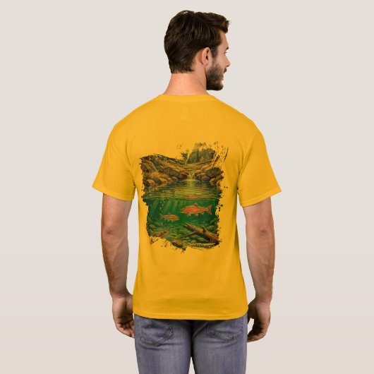 自然の小川の魚 Tシャツ (裏面フル)
