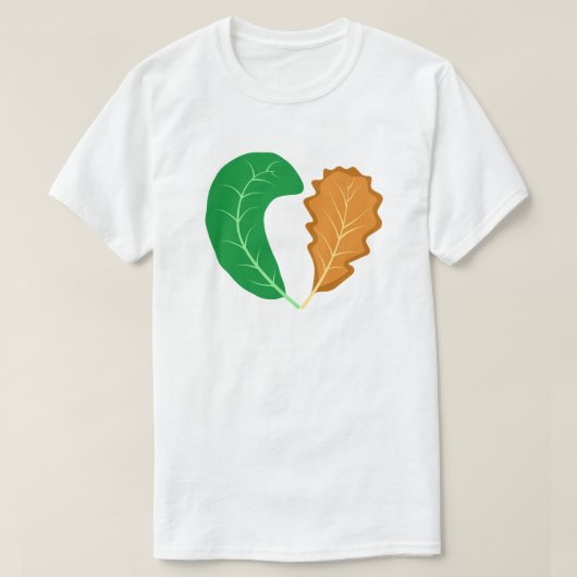 自然の心 緑と茶色の葉 Tシャツ (デザイン正面)