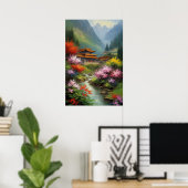 自然の抱擁に咲く村 ポスター (ホームオフィス)