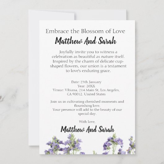 自然の抱擁：愛の開花フローラ結婚ズ 招待状 (正面)
