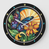 自然の抱擁» – 蝶と花 ラージ壁時計 (正面)