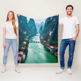 自然の抱擁 – 風光明媚な川の風景 フリースブランケット