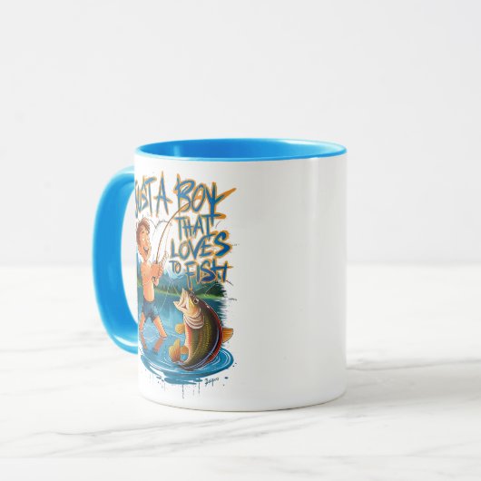 自然の探索:大きなキャッチを持つ少年の魚釣り マグカップ (正面左)
