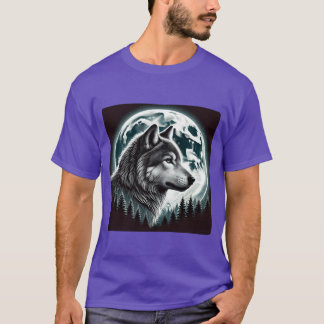 自然の月 アルファ かわいいオオカミ 月 自然 レトロ Tシャツ