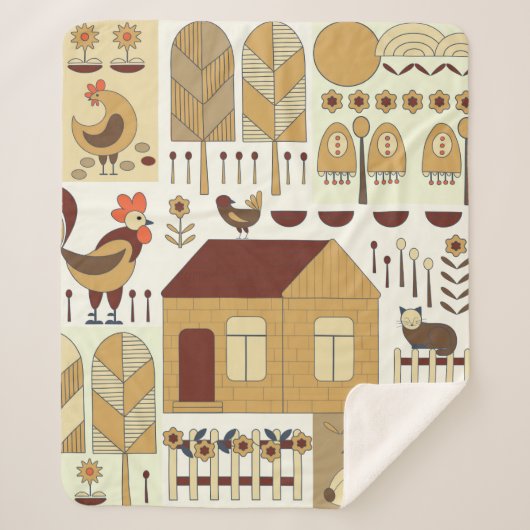 自然の柄、綿の実、園芸。フェンス、フロ シェルパブランケット (正面)