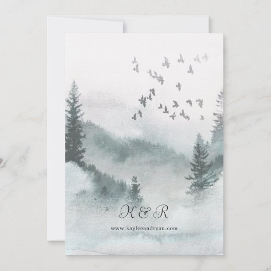 自然の森と結婚鳥 招待状 (裏面)