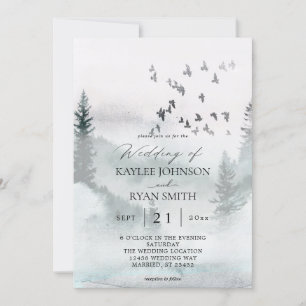 自然の森と結婚鳥 招待状