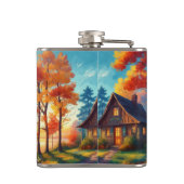 自然の森のコテージの風景 フラスク (裏面)