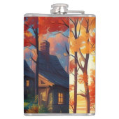 自然の森のコテージの風景 フラスク (裏面)