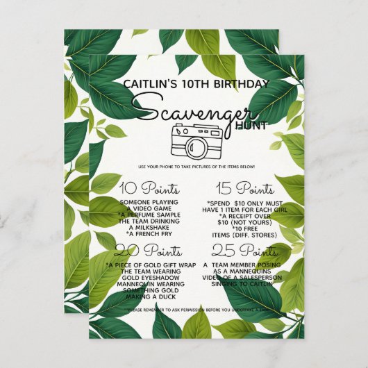 自然の森の宝探しゲームパーティー 案内ポストカード (正面/裏面)