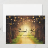 自然の森の小道 ウッドストリングライト ウェディング サンキューカード (正面/裏面)