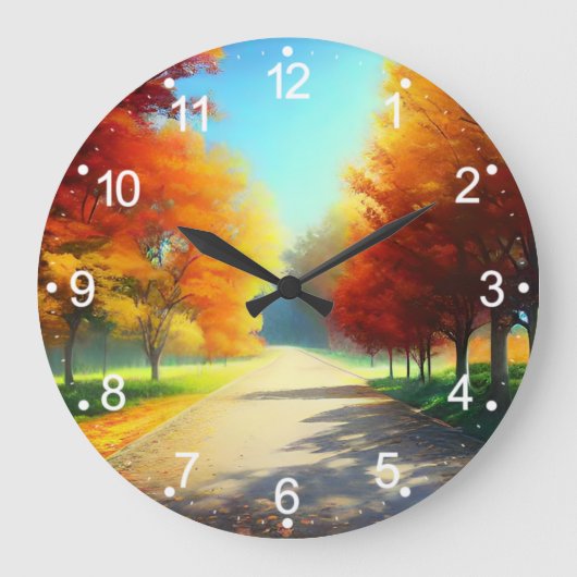 自然の森の秋の木 ラージ壁時計 (正面)