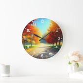 自然の森の秋の木 ラージ壁時計 (ホーム)