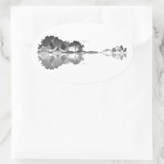 自然の歌:森の風景ギターアート 楕円形シール (バッグ)