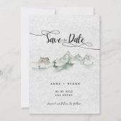 自然の水彩画 グレーの山々 Save the Date 招待状 (正面)