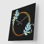 自然の熱帯青い金ゴールドのMonsteraの葉のリース スクエア壁時計 (傾斜)