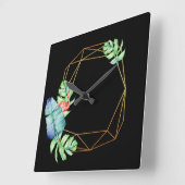 自然の熱帯黒い金ゴールドのフラミンゴの葉Poligonal スクエア壁時計 (傾斜)