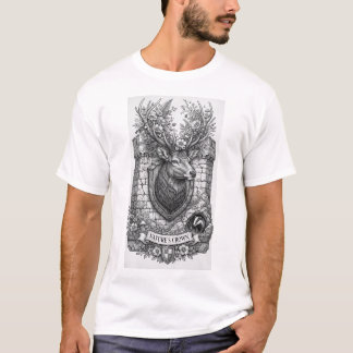 自然の王冠の鹿の城の盾のタトゥーアートTシャツ Tシャツ