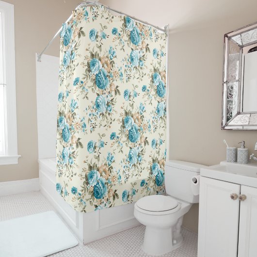 自然の目を引くフローラ装飾 シャワーカーテン