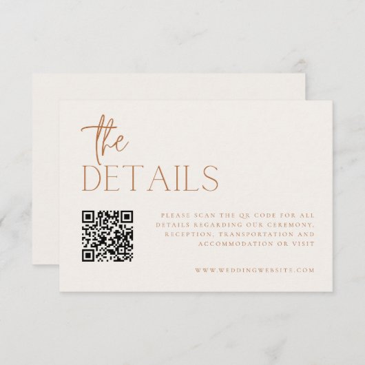 自然の結婚ミニマル詳細QRコード エンクロージャーカード (正面/裏面)