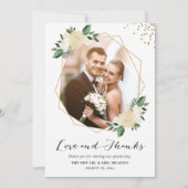 自然の緑と花のウェディングフォト感謝カード サンキューカード (正面)