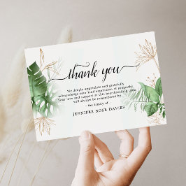 自然の緑と金ゴールドエレガント悔やみや弔慰 サンキューカード