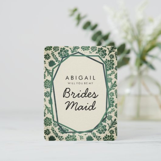 自然の緑の多肉植物は花嫁になる 招待状 (スタンド正面)