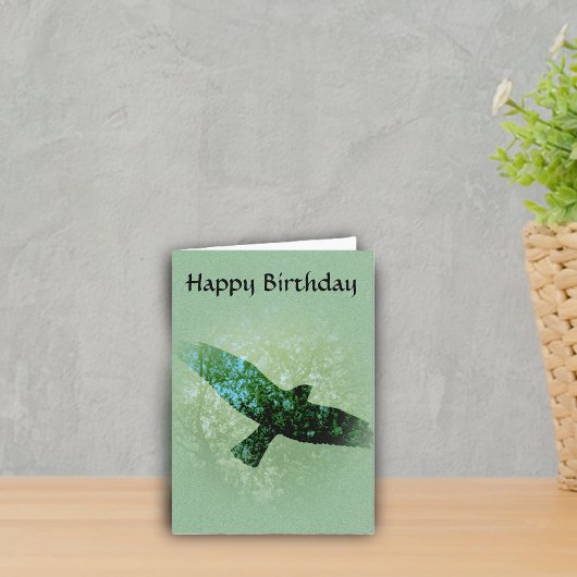自然の緑の木の鳥の急上昇したカラスの誕生日 カード